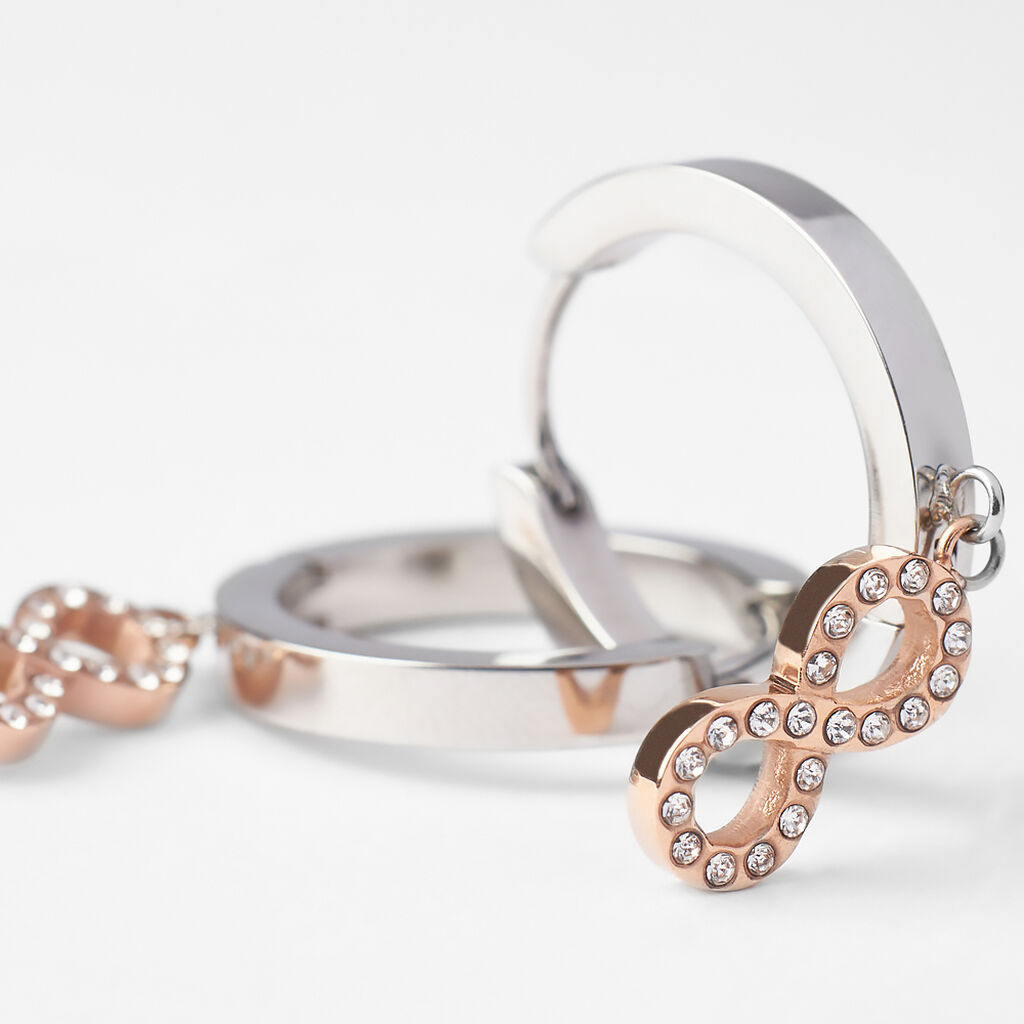Orecchini A Cerchio Lady Chic Acciaio Bicolore Bianco / Rosa Cristallo - Orecchini a Cerchio Donna | Stroili