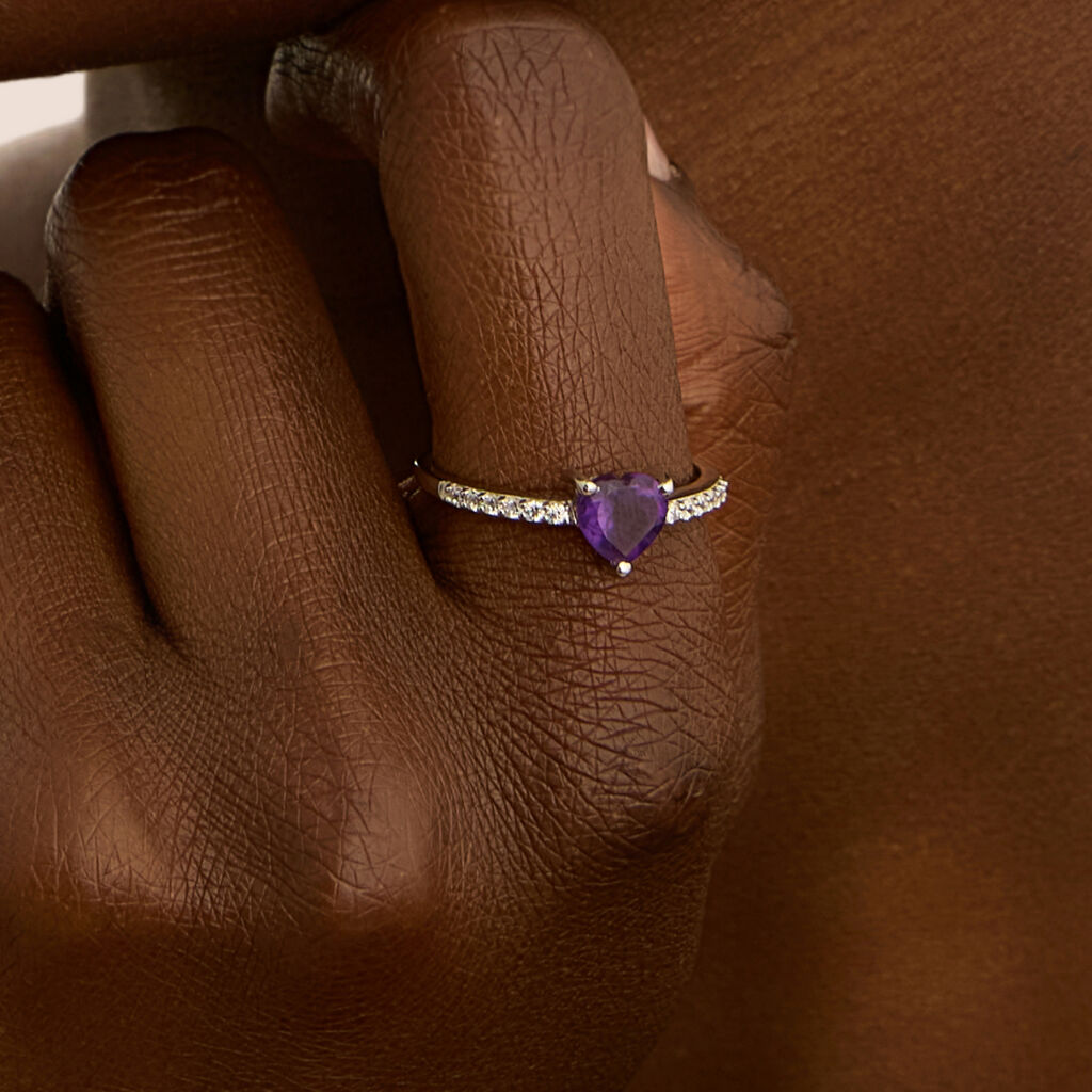 Anello Solitario Amélie Oro Bianco Ametista Cubic Zirconia
