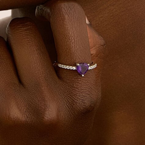 Anello Solitario Amélie Oro Bianco Ametista Cubic Zirconia - Anelli con Pietre Donna | Stroili