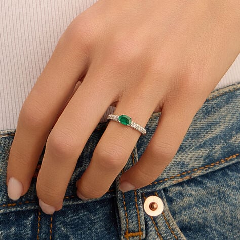 Anello Solitario Charlotte Oro Bianco Smeraldo Diamante - Anelli Donna | Stroili