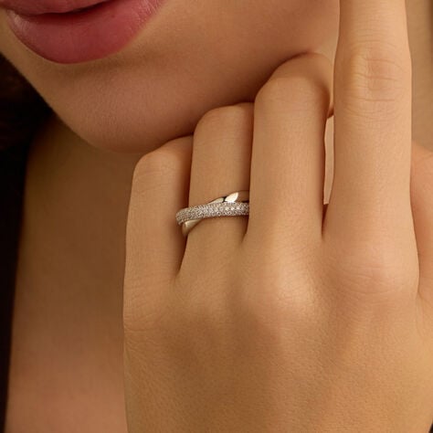 Anello Fascia Claire Oro Bianco Cubic Zirconia - Anelli a Fascia Larga Donna | Stroili