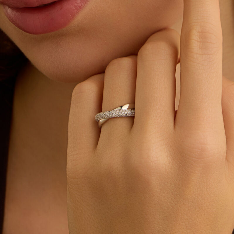 Anello Fascia Claire Oro Bianco Cubic Zirconia - Anelli a Fascia Larga Donna | Stroili