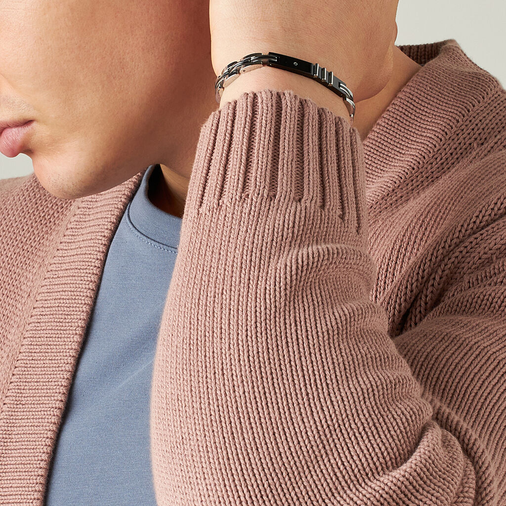 Bracciale Man Code Acciaio Bicolore Bianco / Nero Cubic Zirconia