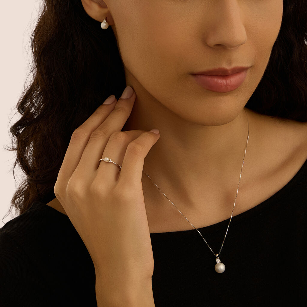 Orecchini Lobo Gabrielle Oro Bianco Perla D'Acqua Dolce Cubic Zirconia