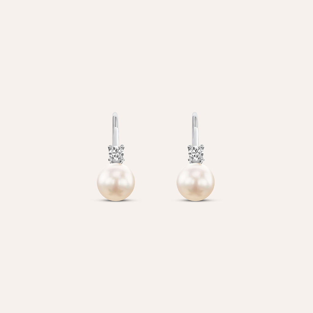 Orecchini Lobo Monachella Gabrielle Oro Bianco Perla D'Acqua Dolce Cubic Zirconia