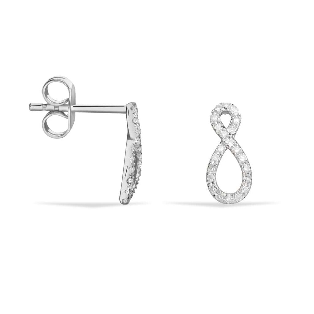 Orecchini a lobo Infinito in oro bianco e diamanti 0.12 ct