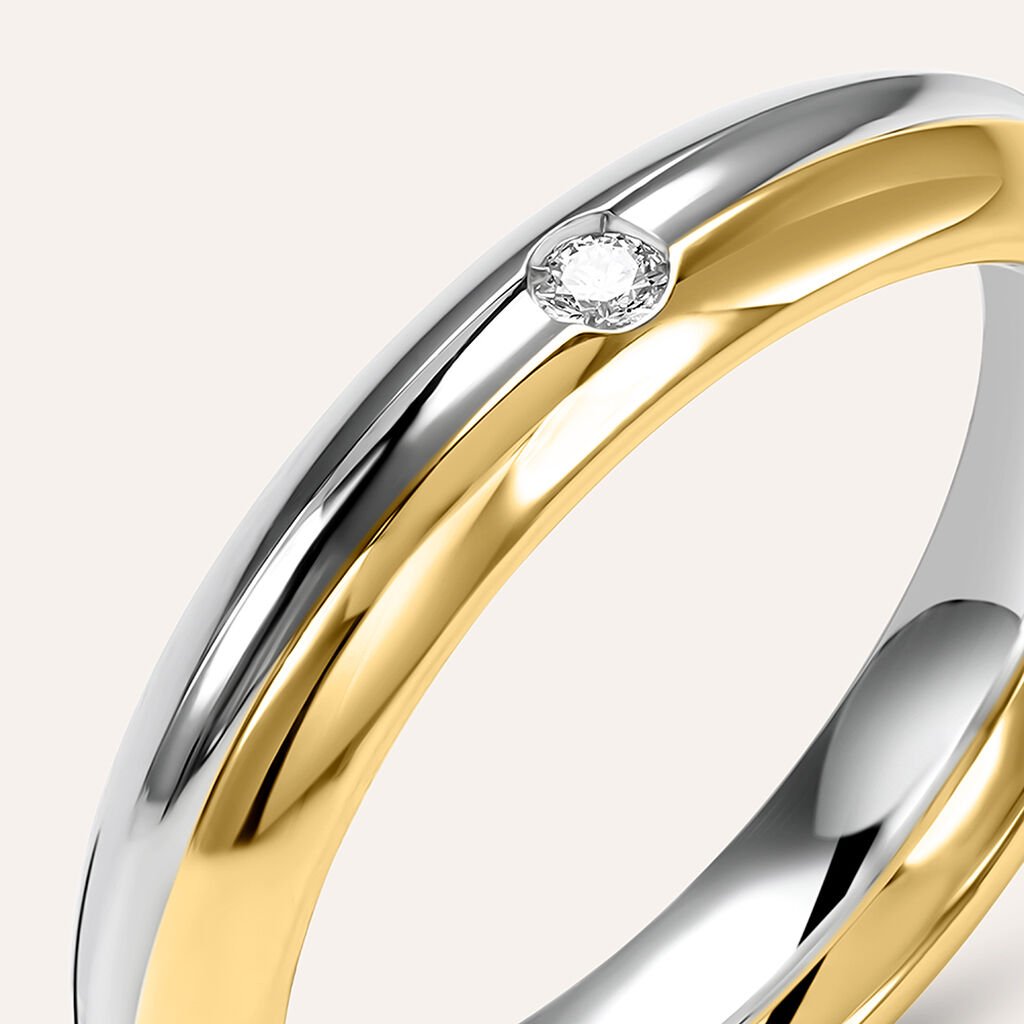 Fede Comoda 4 mm Oro Bicolore Diamante - Anelli con Incisione Unisex | Stroili