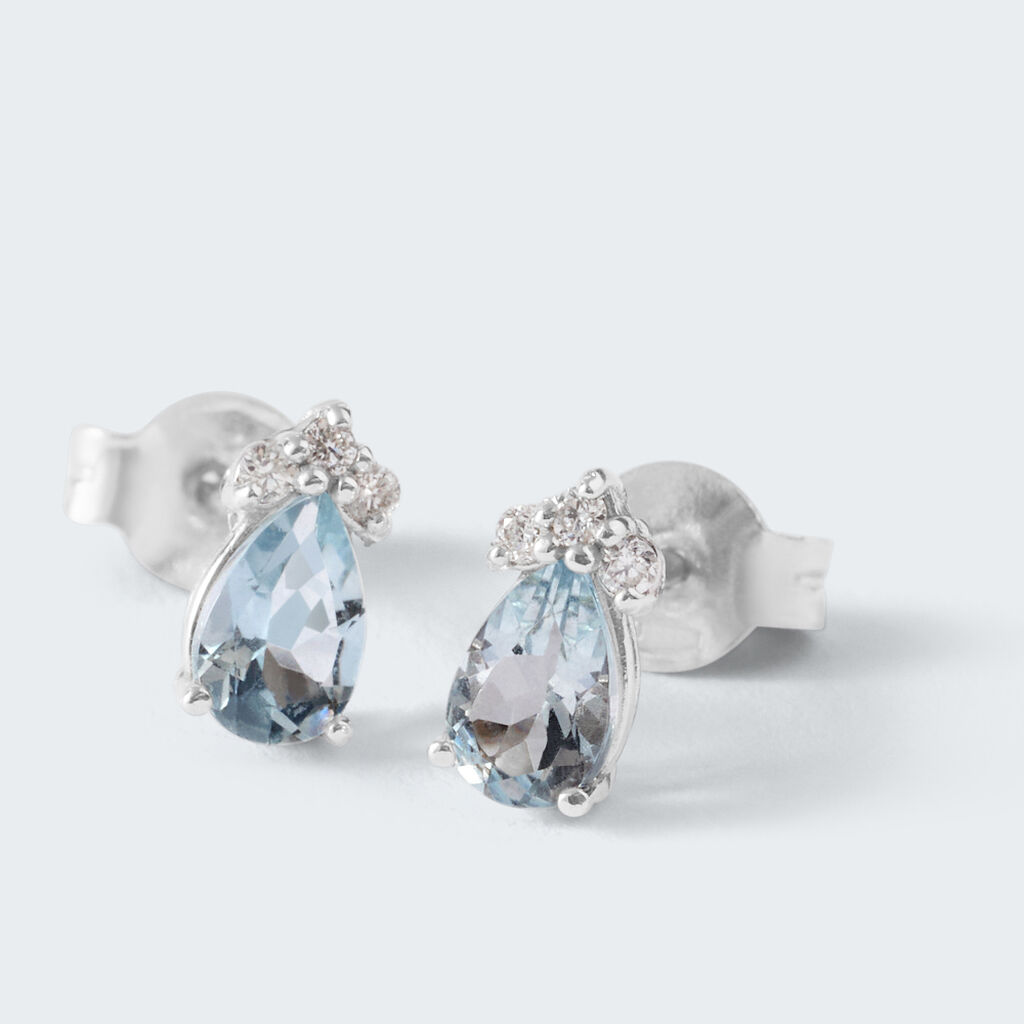 Orecchini Lobo Punto Luce Acquamarina Oro Bianco Acquamarina Diamante - Orecchini a Lobo Donna | Stroili