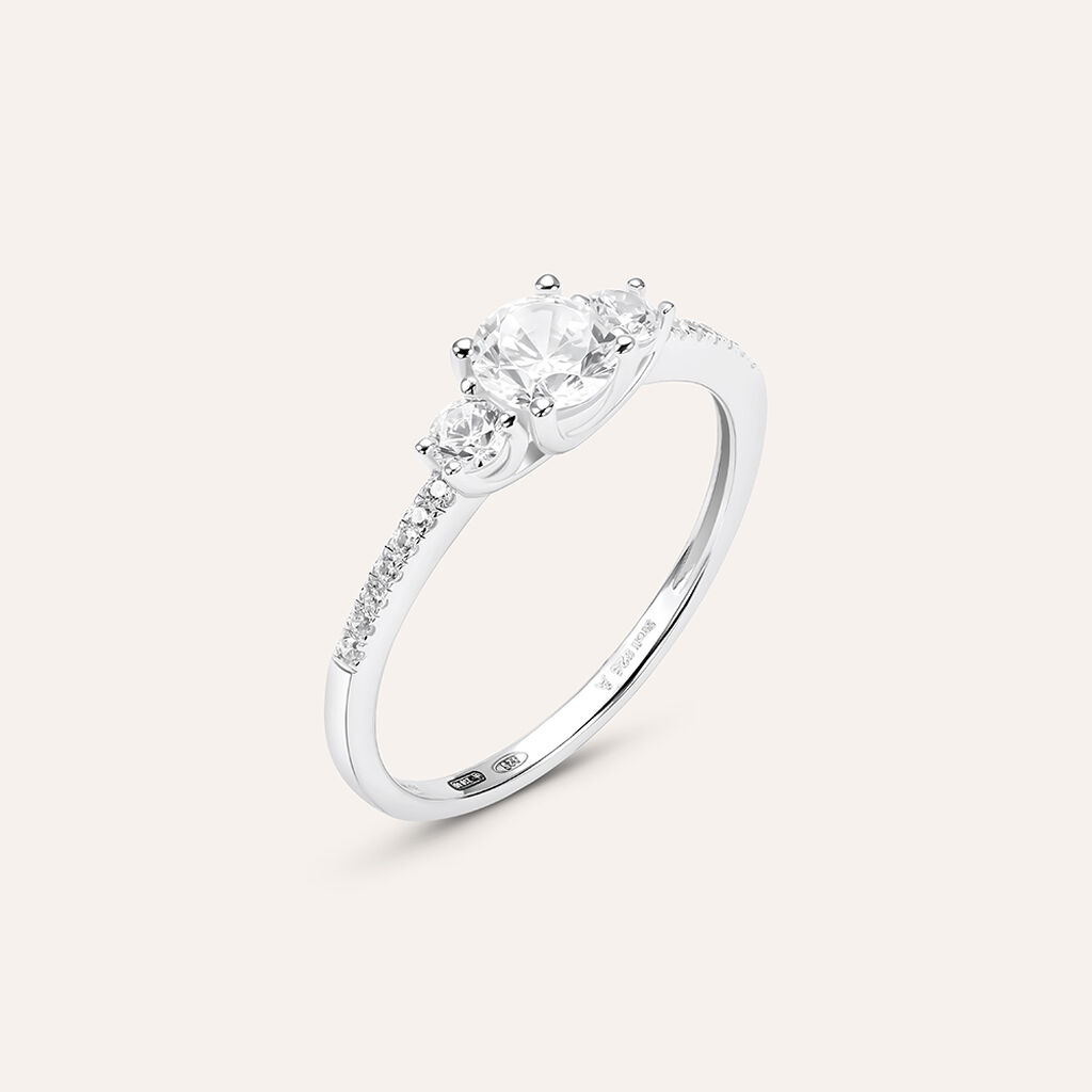 Anello Semi Fascia Nido Ape Con Cubic Zirconia Bianchi In ARGENTO 925 Galvanica Rodio E Oro