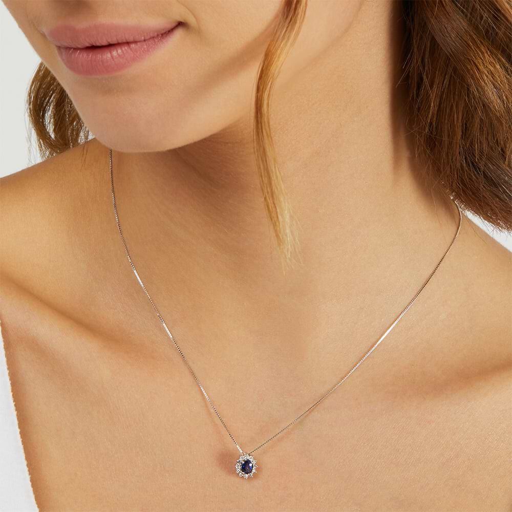 Collana Elizabeth Crown Oro Bianco Zaffiro Diamante 1629353