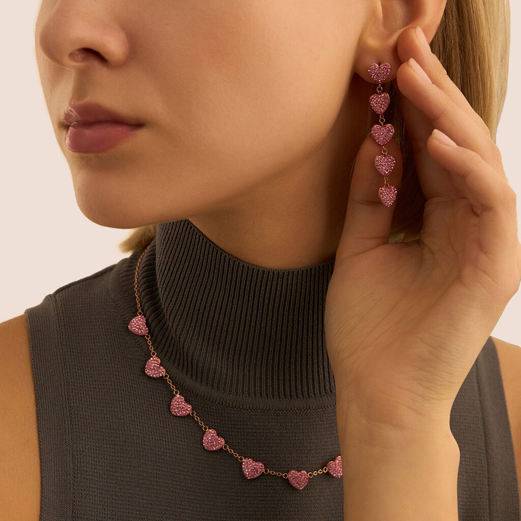 Orecchini Pendenti Aura Acciaio Rosa Cristallo