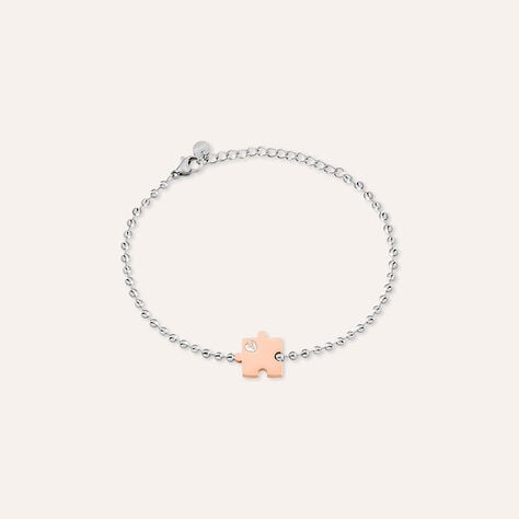 Bracciale Lady Chic Acciaio Bicolore Bianco / Rosa Cristallo - Bracciali con Incisione Unisex | Stroili