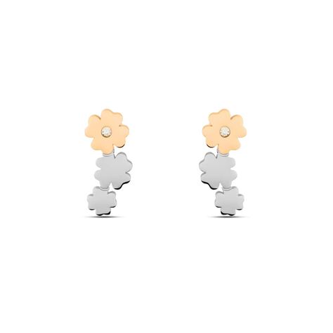 Orecchini a lobo Lady Chic Acciaio Bicolore Quadrifoglio e Cristalli - Orecchini a Lobo Donna | Stroili