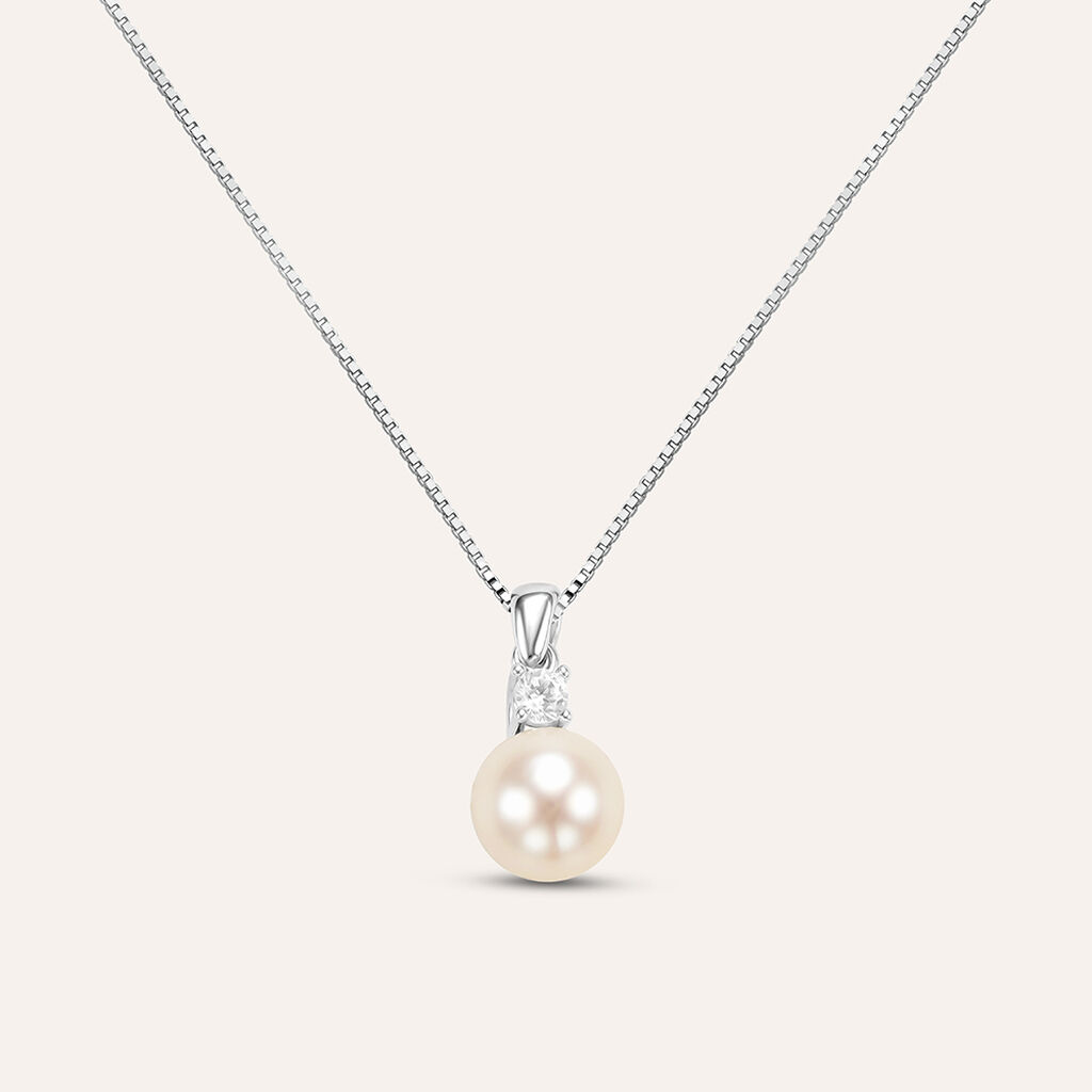 Collana Gabrielle Oro Bianco Perla D'Acqua Dolce Cubic Zirconia - Collane Donna | Stroili
