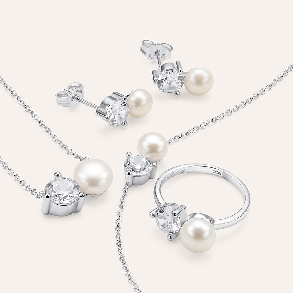 Orecchini Lobo Silver Pearls Argento Bianco Perla sintetica Cubic Zirconia