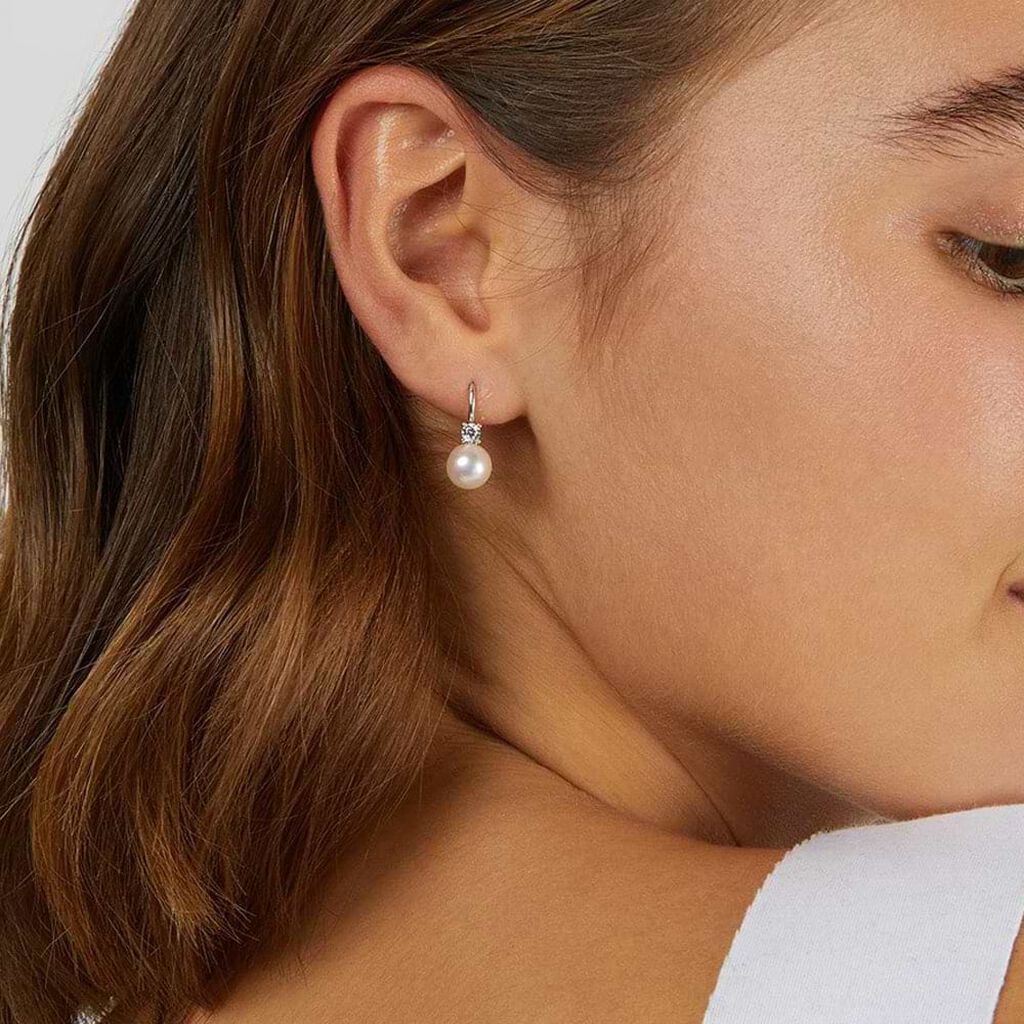 Orecchini Pendenti Gabrielle Oro Bianco Perla D'Acqua Dolce Cubic Zirconia - Orecchini Pendenti Donna | Stroili
