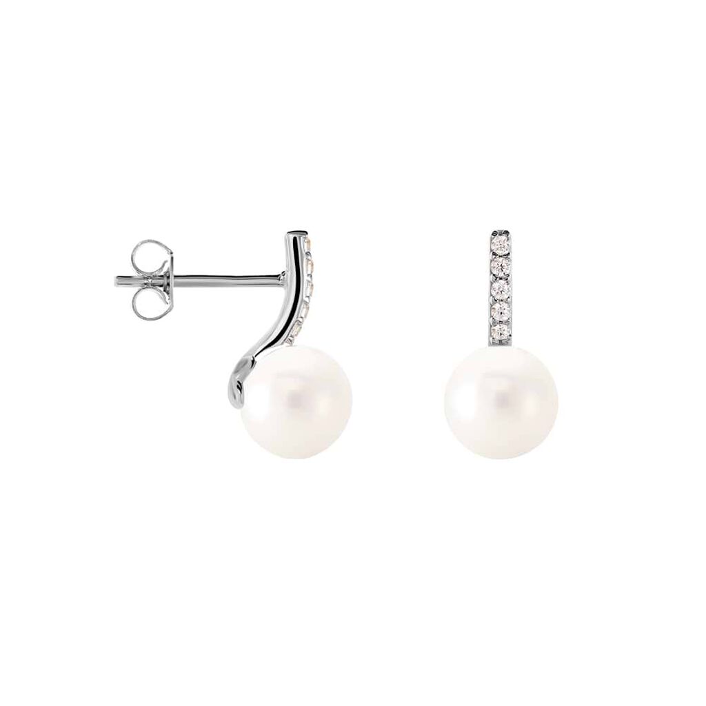 Orecchini Lobo Gabrielle Oro Bianco Perla D'Acqua Dolce Cubic Zirconia - Orecchini a Lobo Donna | Stroili