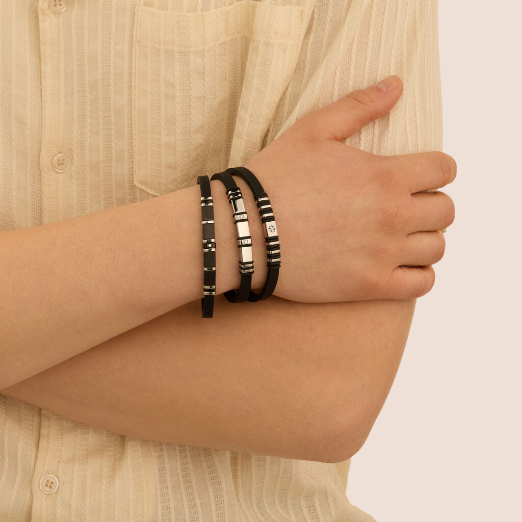 Bracciale Man Code Acciaio Bicolore Bianco / Nero Cubic Zirconia
