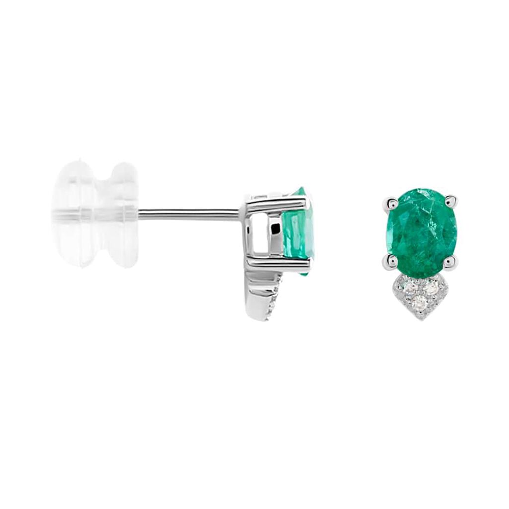 Orecchini Lobo Punto Luce Elizabeth Crown Oro Bianco Smeraldo Diamante - Orecchini a Lobo Donna | Stroili