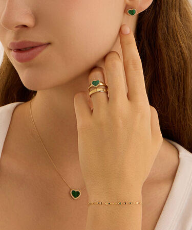 Orecchini Lobo Beverly Oro Giallo Malachite Cubic Zirconia