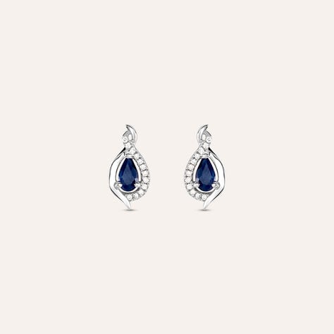 Orecchini Lobo Charlotte Oro Bianco Zaffiro Diamante - Orecchini a Lobo Donna | Stroili