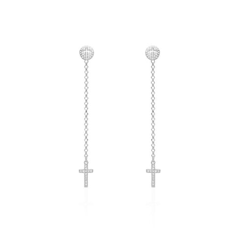 Orecchini croce in argento rodiato e zirconi - Orecchini Pendenti Donna | Stroili