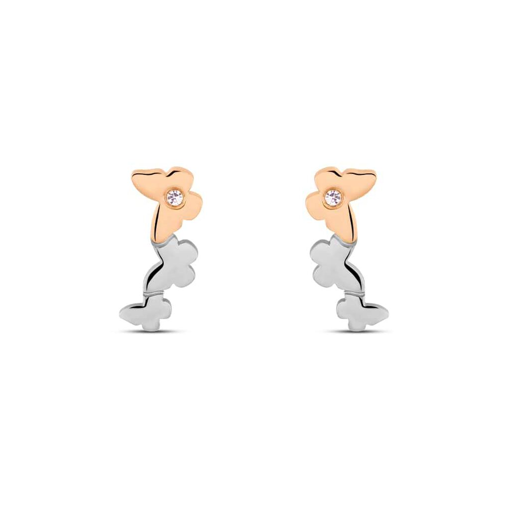 Orecchini Lobo Lady Chic Acciaio Bicolore Bianco / Rosa Cristallo - Orecchini a Lobo Donna | Stroili