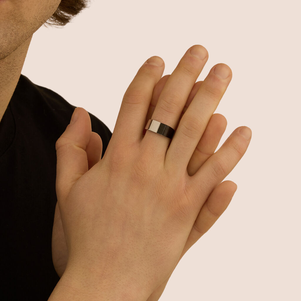 Anello Fascia Man Code Acciaio Bicolore Bianco / Nero - Anelli Moderni Uomo | Stroili