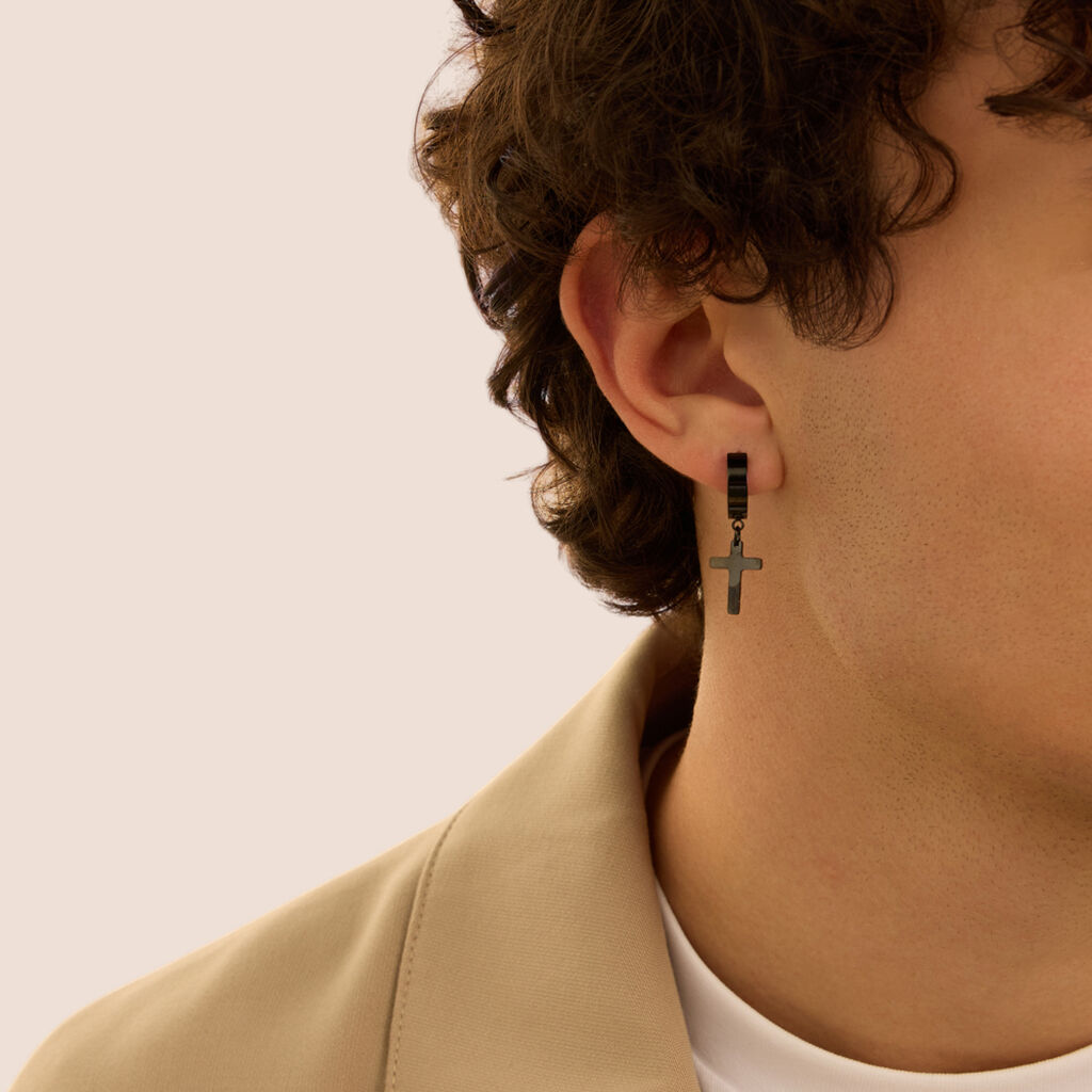 Orecchini A Cerchio Man Code Acciaio Nero