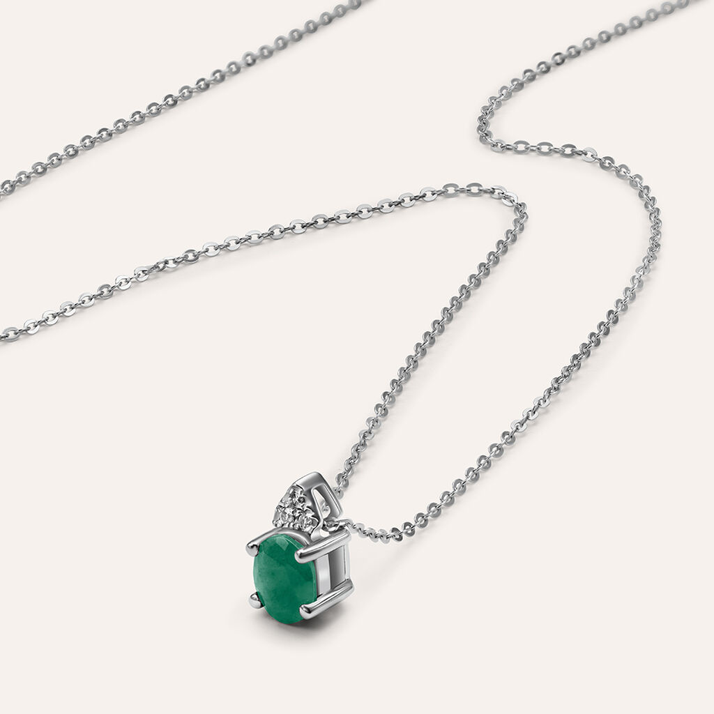 Collana Punto Luce Elizabeth Crown Oro Bianco Smeraldo Diamante