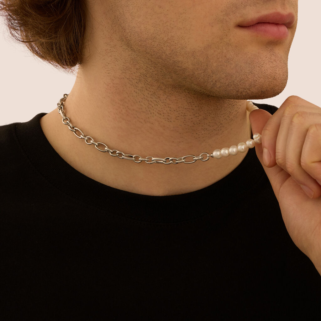 Collana Man Code Acciaio Perla D'Acqua Dolce