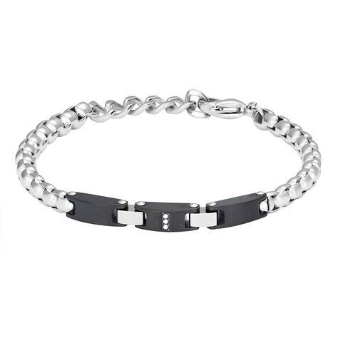 Bracciale Man Code Acciaio Bicolore Bianco / Nero Cubic Zirconia - Bracciali Uomo | Stroili