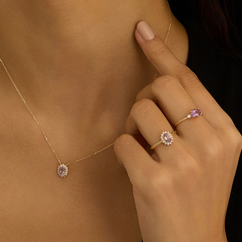 Collana Amélie Oro Giallo Ametista Cubic Zirconia