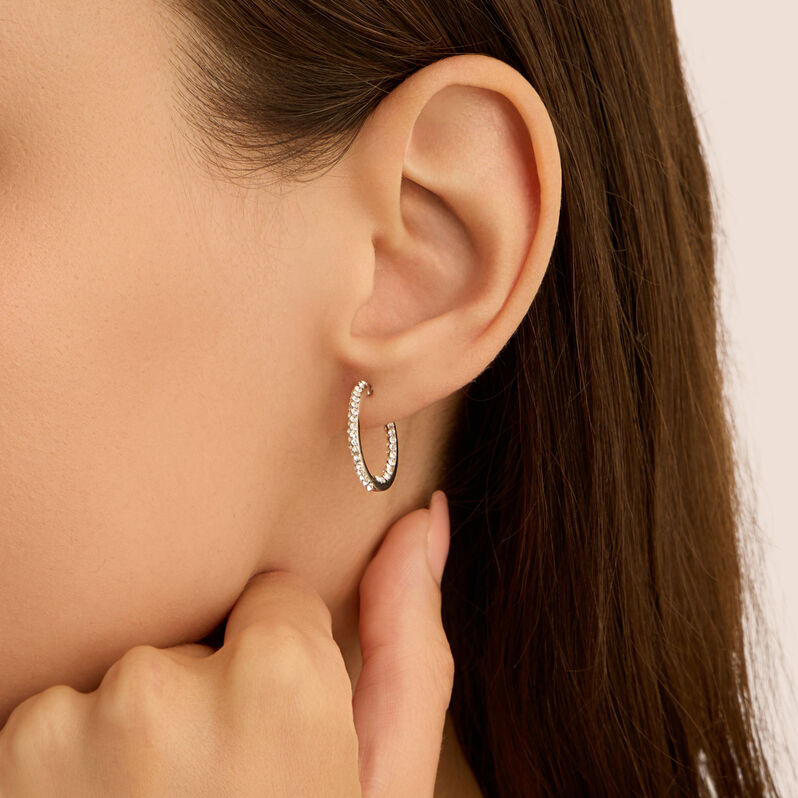 Orecchini A Cerchio Toujours Oro Bianco Cristallo - Orecchini a Cerchio Donna | Stroili