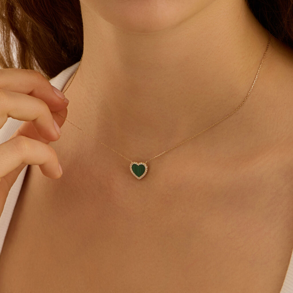 Collana Beverly Oro Giallo Malachite Cubic Zirconia