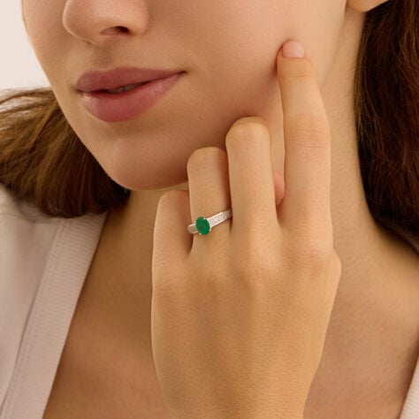 Anello Solitario Charlotte Oro Bianco Smeraldo Diamante - Anelli con Pietre Donna | Stroili