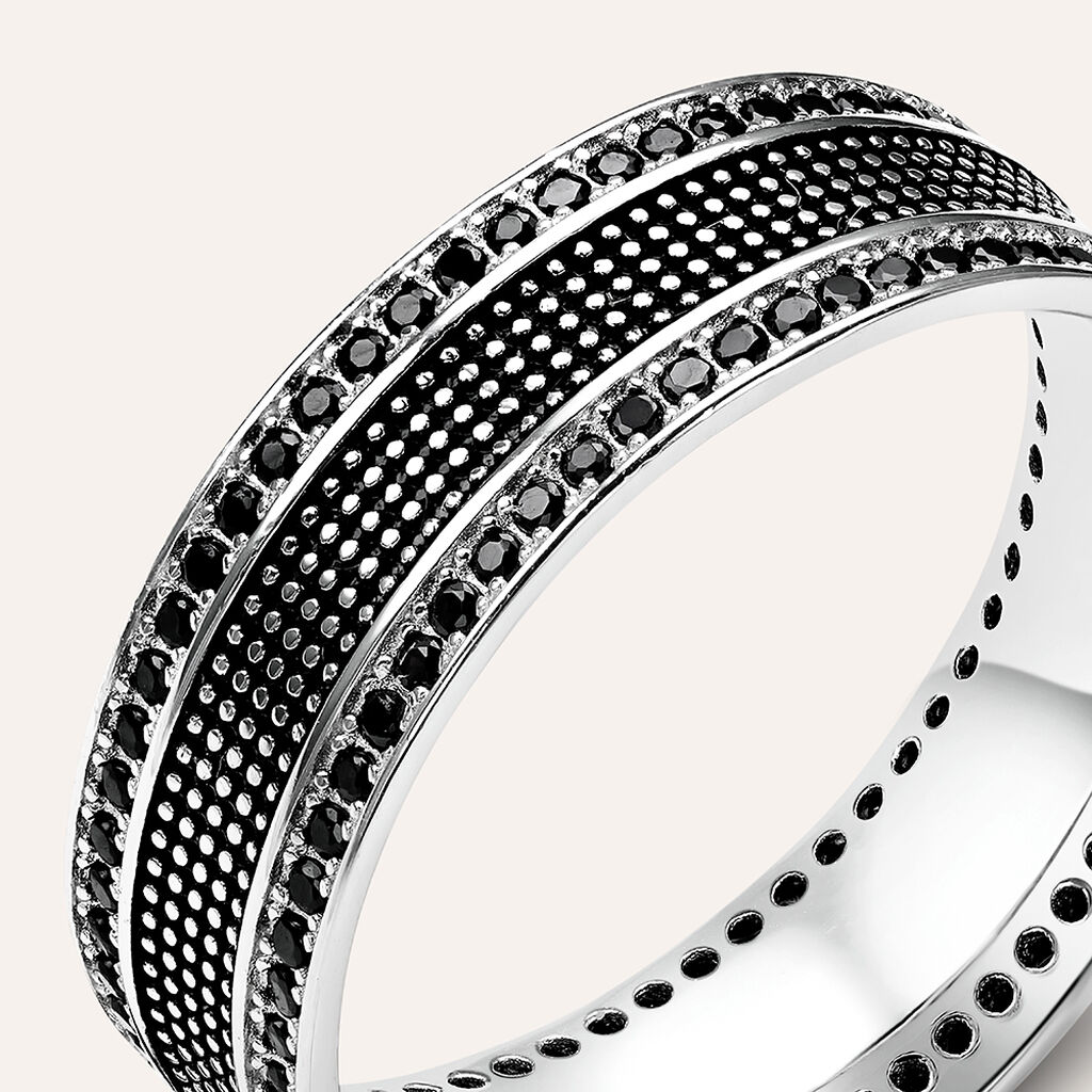 Anello Fascia Gentleman Argento Bicolore Bianco / Nero Cubic Zirconia