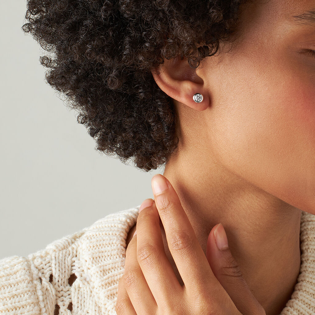 Orecchini Lobo Punto Luce Diamade Oro Bianco Diamante Lab-Grown