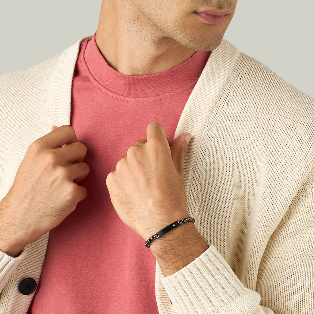 Bracciale Con Targhetta Man Code Acciaio Nero Cubic Zirconia - Bracciali con Incisione Uomo | Stroili
