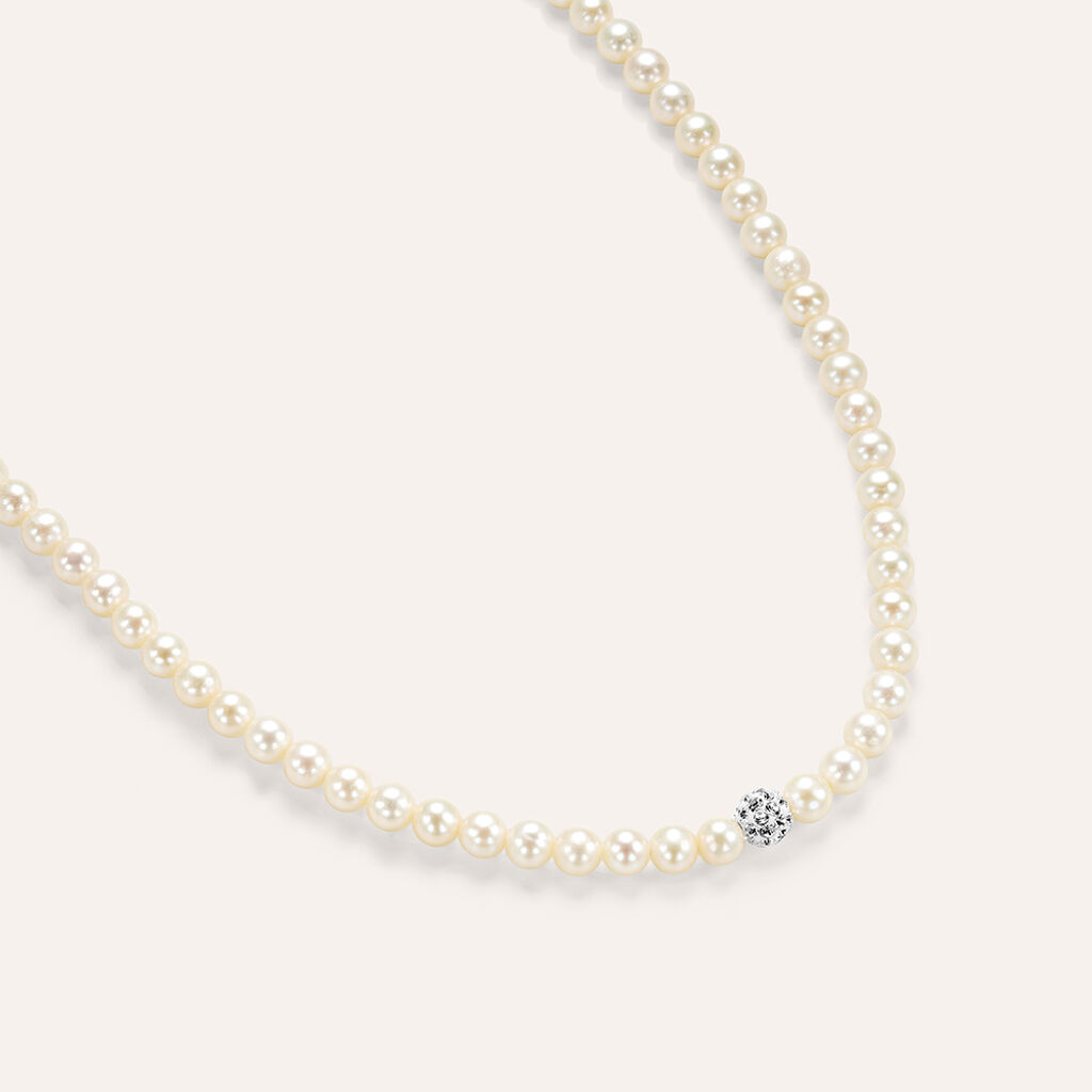 Collana Gabrielle Oro Bianco Perla D'Acqua Dolce Cristallo - Collane Donna | Stroili