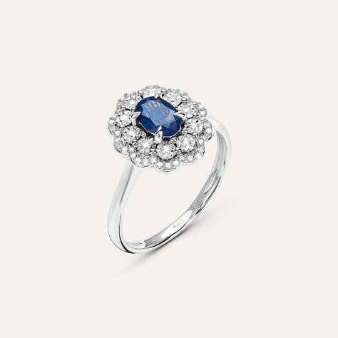 Anello Solitario Elizabeth Crown Oro Bianco Zaffiro Diamante - Anelli con Pietre Donna | Stroili