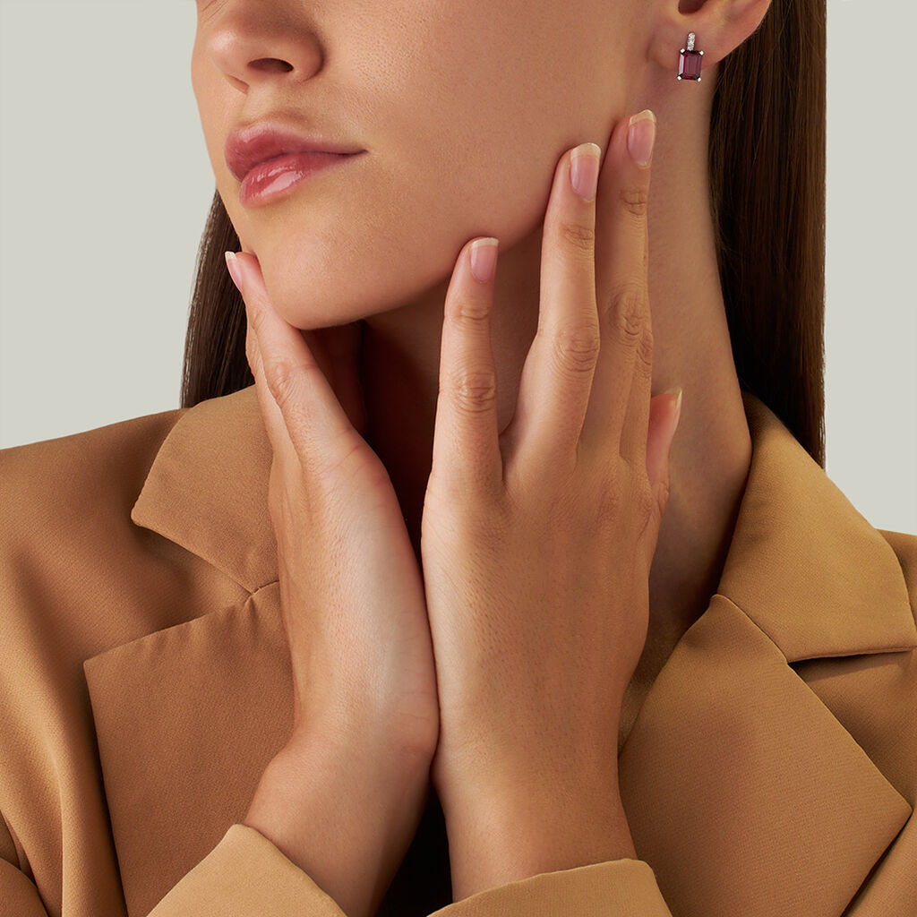 Orecchini Lobo Jasmine Oro Bianco Rodolite Diamante - Orecchini a Lobo Donna | Stroili