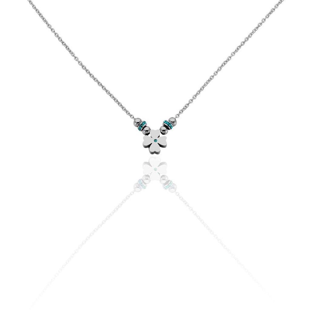 Collana Quadrifoglio in acciaio rodiato e strass