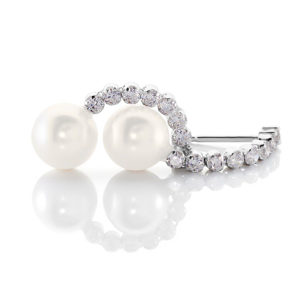 Anello da donna 2 toni in argento 925/1000 placcato oro 18 carati perla coltivata bianca, 14, Metallo, Zirconia cubica