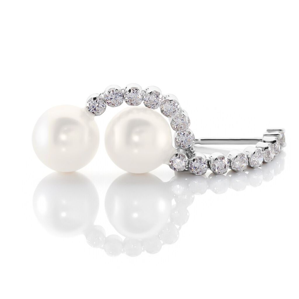 Orecchini Pendenti Tennis Silver Pearls Argento Rodiato Cubic Zirconia Perla sintentica - Orecchini Pendenti Donna | Stroili