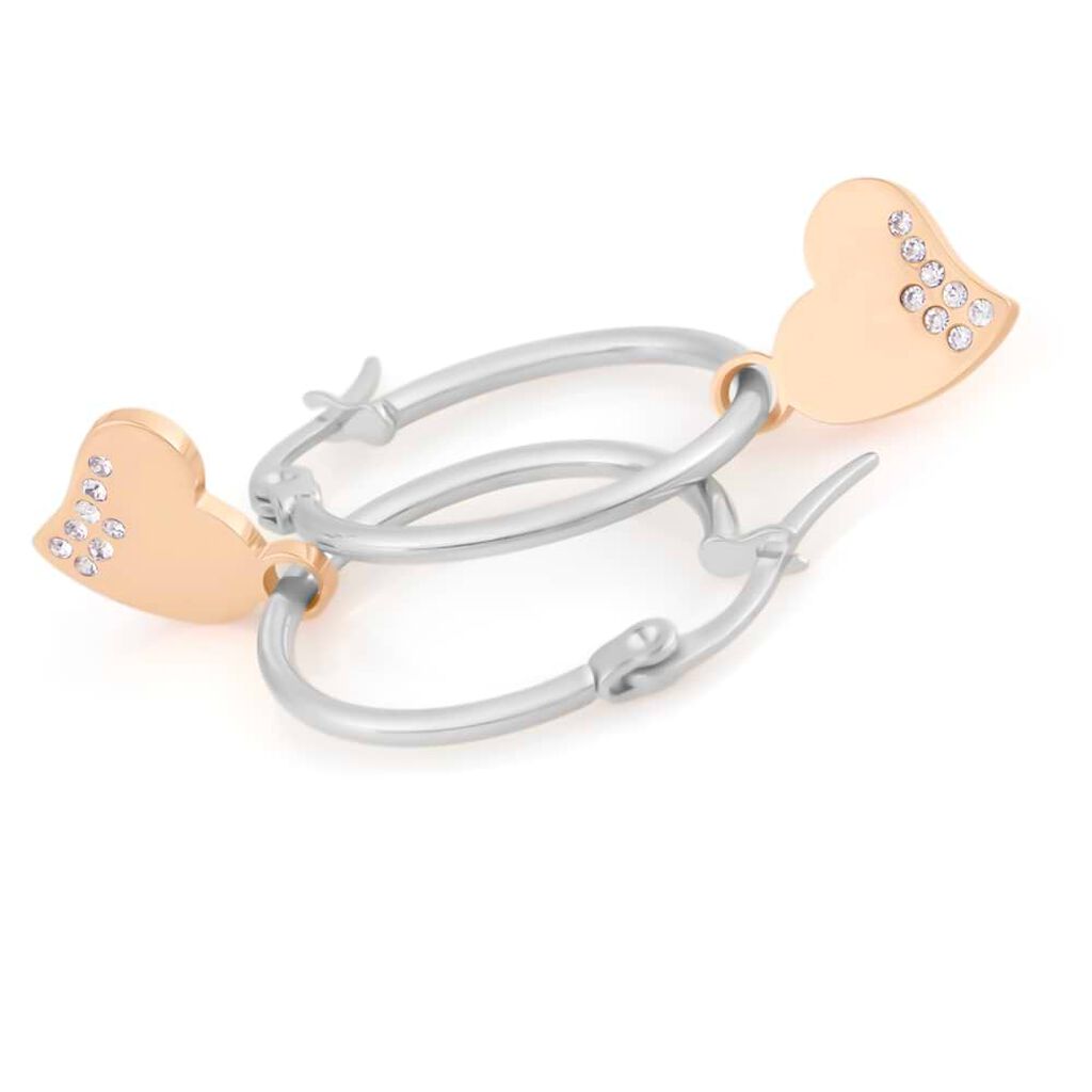 Orecchini A Cerchio Lady Chic Acciaio Bicolore Bianco / Rosa Cristallo - Orecchini a Cerchio Donna | Stroili