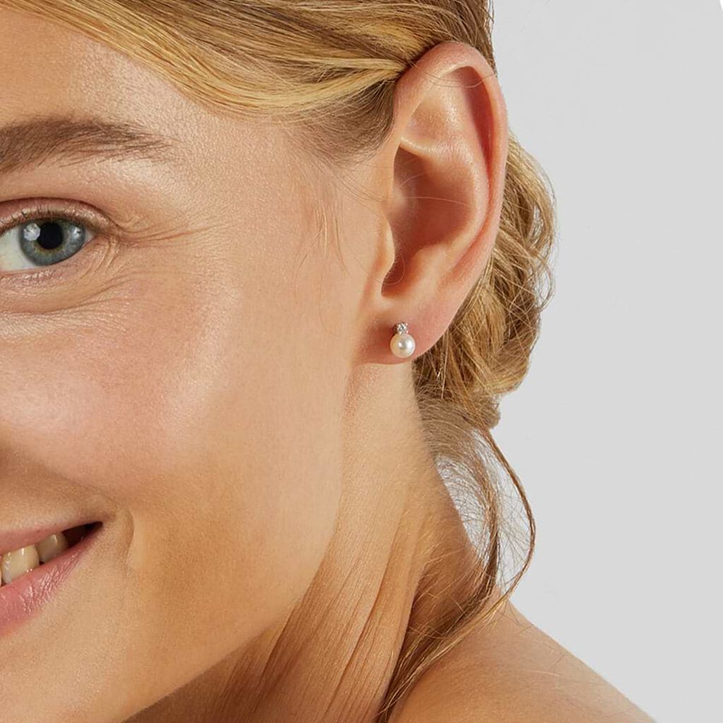 Orecchini Lobo Gabrielle Oro Bianco Perla D'Acqua Dolce Cubic Zirconia - Orecchini a Lobo Donna | Stroili