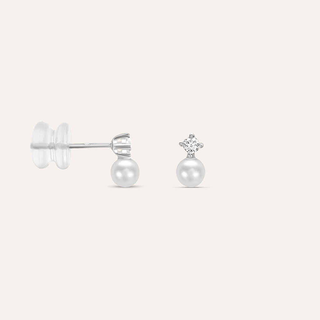 Orecchini Lobo Bon Ton Oro Bianco Perla D'Acqua Dolce Cubic Zirconia - Orecchini a Lobo Donna | Stroili