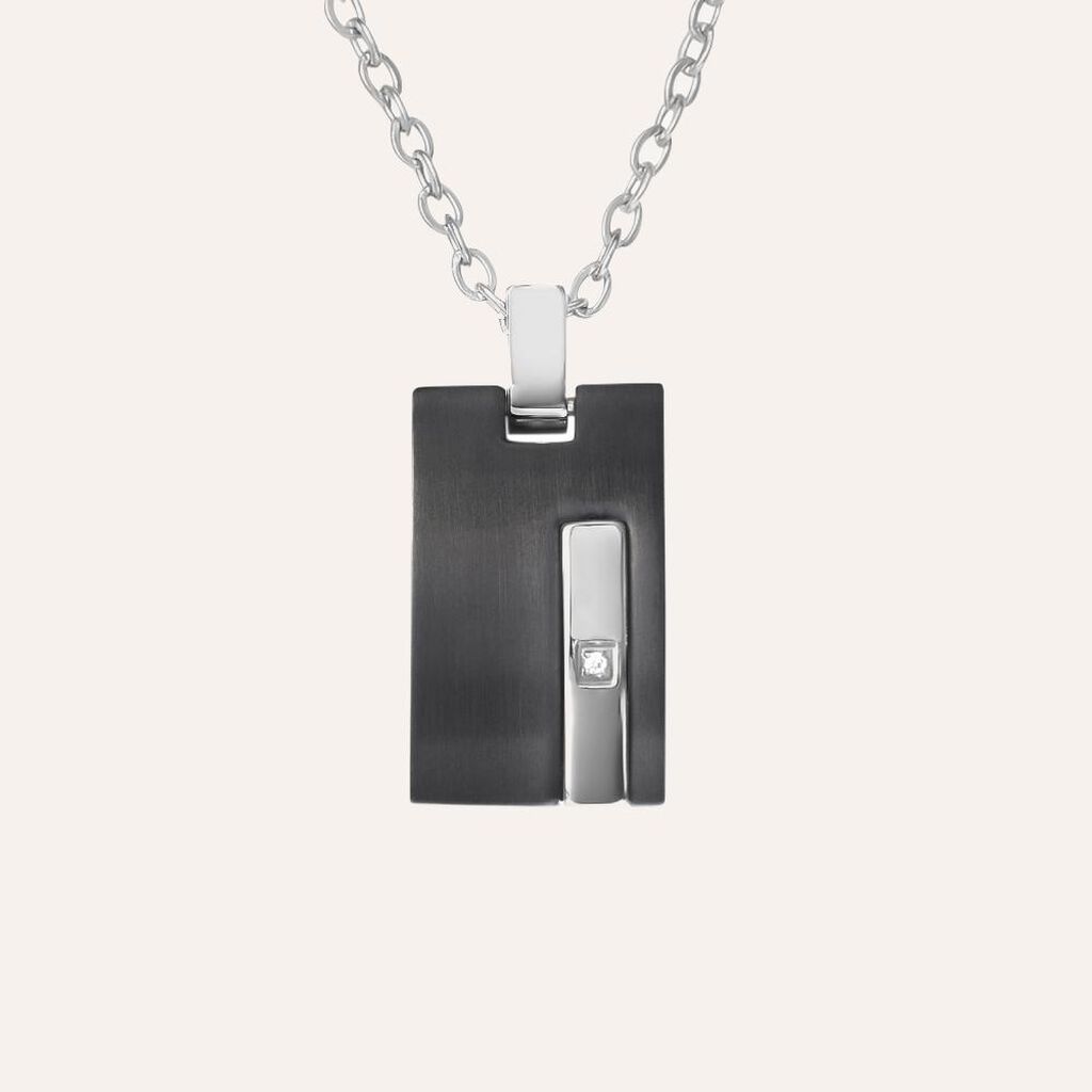 Collana Man Code Acciaio Bicolore Bianco / Nero Cristallo