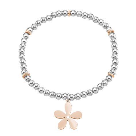 Bracciale fiore in acciaio bicolore e cristalli - Bracciali Donna | Stroili